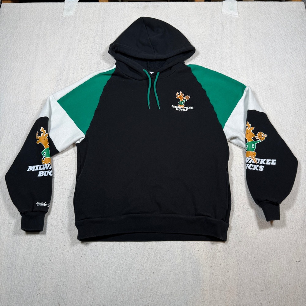 Mitchell & Ness Milwaukee Bucks Hardwood Classics Hoodie Mens Medium Black Green